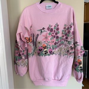 Vintage Pink Floral Crewneck Made in USA